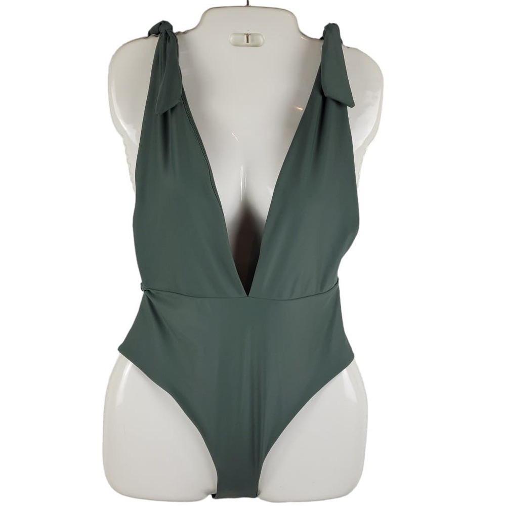 Aerie One Piece Deep V-Neck Plunge Sage Swimsuit Size Medium